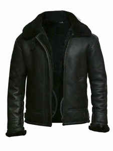 Men Genuine Leather <b>Sherpa</b> <b>Lined</b> Moto Jacket Zipper Closure Windproof Winter Outerwear Regular Fit - Product Image 6