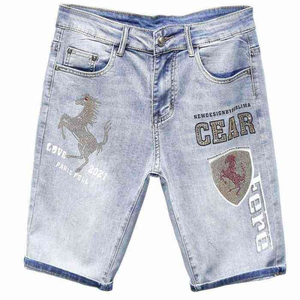 2026 <b>Men's</b> Ripped Distressed Denim <b>Shorts</b> Graphic <b>Patch</b> Streetwear Hip Hop Light Blue Jeans <b>Short</b> Wholesale - Product Image 6