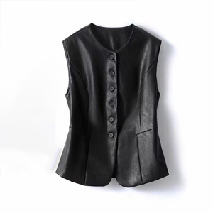 Women <b>Leather</b> <b>Vest</b> Designed With Soft <b>Leather</b> Fabric Durable Sleeveless Construction Comfortable Fit Front Zipper Closure - Product Image 1