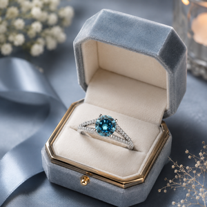 Luxury Solitaire <b>Blue</b> Diamond <b>Ring</b> in White Gold with Accent Diamonds | Elegant Engagement Wedding Fine Jewelry Gift for Women - Product Image 3