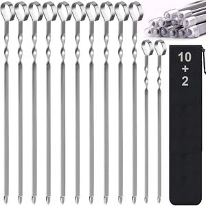17\" Stainless Steel Kabob Skewers Reusable <b>Flat</b> Long Shish Kebab <b>Grill</b> BBQ Tools for Grilling and Barbecuing - Product Image 1