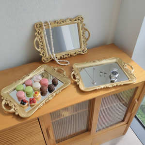 <b>Vintage</b> Gold <b>Mirror</b> Rectangle Plastic Modern Style Durable Dishwasher Safe Decorative Tray for Wedding Table Centerpiece Home - Product Image 1