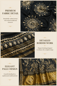 Sari de Seda Moonga Morado de CHOHAN TEXTILE, Largo hasta el Suelo, Sin Arrugas, de Secado Rápido, con Protección Solar, Borde Dorado Zari, Estilo Vintage para Bodas y Fiestas - Product Image 5