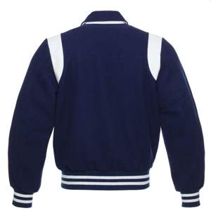 <b>Mens</b> Navy Blue <b>White</b> Custom Letterman Varsity <b>Jacket</b> Formal Winter Stand Collar Slim Fit Teamwear Wholesale - Product Image 4