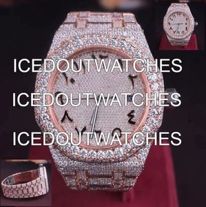 Montre automatique de luxe pour homme entièrement sertie de diamants, 38 mm, or rose, montre mécanique avec diamants moissanite et zircon - Product Image 4