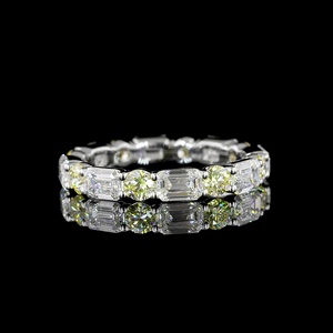 Factory Direct IGI Certified 3.0 CT <b>Emerald</b> and Round Cut Diamond <b>Band</b> Custom Alternating Eternity <b>Ring</b> - Product Image 1