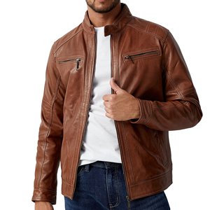Chaqueta de Cuero para Motociclista para Hombre, Chaqueta de Motocicleta de Cuero Genuino con Diseño Clásico, Cierre Frontal con Cremallera Resistente y Ajuste Cómodo - Product Image 6