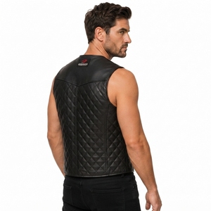Gilet en cuir pour homme, gilet en cuir de qualité supérieure, cuir véritable souple, design sans manches, confortable, décontracté, style motard, fabrication artisanale - Product Image 3