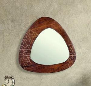 Modern Triangular Wooden <b>Frame</b> Wall Mirror Geometric Pattern Decorative Irregular Shape Mirror for Living Room Hotel Wall Mirror - Product Image 1