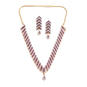Gold Geometric Choker Necklace Set 22K Gold Plated Brass Pink Ruby CZ Collar Necklace Gift For Her Factory Price - Product Image 3