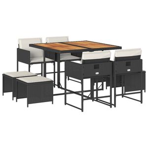 ชุดโต๊ะรับประทานอาหารในสวนแบบพับได้ 8 ที่นั่ง ทำจากหวายโพลีสีดำ - Product Image 2