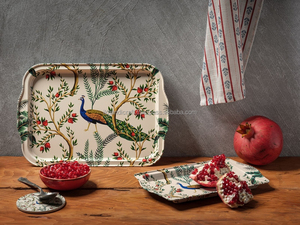 ถาดเสิร์ฟทรงสี่เหลี่ยมผืนผ้าขนาดใหญ่ทำด้วยมือทำด้วยมือมาใหม่นกยูงเคลือบสแตนเลสสำหรับตกแต่งบ้านแบบพกพา - Product Image 4