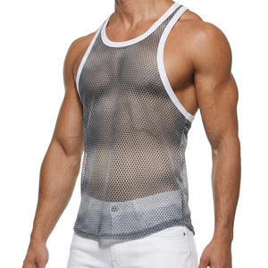 เสื้อกล้ามออกกำลังกายผู้ชาย คอเหลี่ยม ผ้าตาข่าย 100% ผ้าฝ้าย น้ำหนักเบา แห้งเร็ว สำหรับโยคะ วิ่ง ฟิตเนส ยิม ออกแบบตามสั่ง OEM - Product Image 6