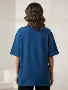 T-shirt pour femme à impression en relief, coupe oversize, col rond, manches courtes, en coton premium, style streetwear, épaules tombantes - Product Image 2