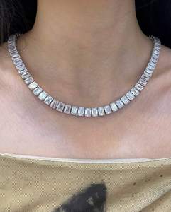 Cadena de tenis personalizada estilo hip hop con incrustaciones de moissanita baguette en plata maciza 925 chapada en rodio para hombre - Product Image 1