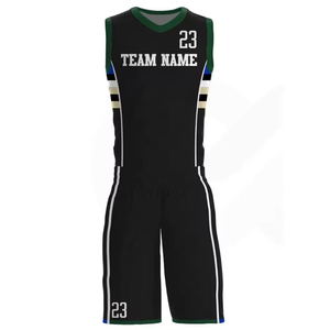 Uniforme de Baloncesto Personalizado Negro y Verde con Cuello en V, Impresión Digital, Antibacteriano, de Secado Rápido, Sin Mangas, Unisex, para Equipos Adultos - Product Image 1