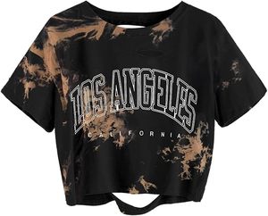 Tops Cortos con Estampado Tie Dye en Diferentes Estilos, Cuello Redondo, Manga Corta, Corte Holgado Informal, Diseño Personalizado, Tops Cortos Estampados en Oferta - Product Image 4