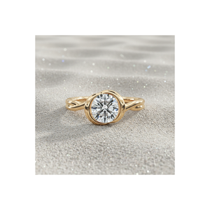 Anillo de compromiso solitario Stonewels con bisel medio y nudo, chapado en oro |   para diamantes cultivados en laboratorio certificados |   Propuesta de Diseño Moderno y Lujoso - Product Image 1