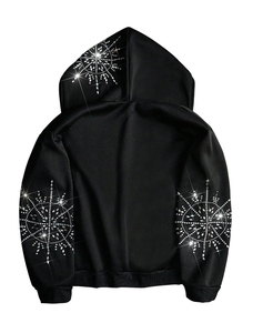 Streetwear Best Selling Zipper Rhinestone Hoodies Men 100% Cotton Quick Dry Breathable Pocket <b>Design</b> Winter Customizable - Product Image 5