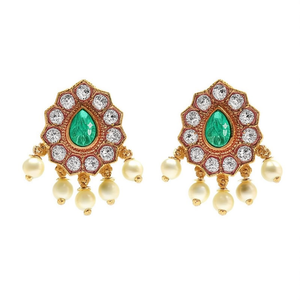 Kemp Stud Earrings with Golden Imitation Pearls-Classic 24K Gold Plated - Product Image 2