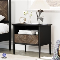 Table de chevet moderne en bois massif avec tiroir à motif en chevrons et rangement ouvert