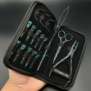 Kit d'outils professionnels en acier inoxydable noir pour extensions de cheveux : pinces, ciseaux à nouer manuellement, pinces de sectionnement, boucles pour - Product Image 5