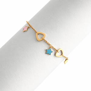 18ct Gold Enamel Star Charm Bracelet for Women Colorful Geometric Link Chain Adjustable Fashion Jewelry Party Daily - Product Image 1