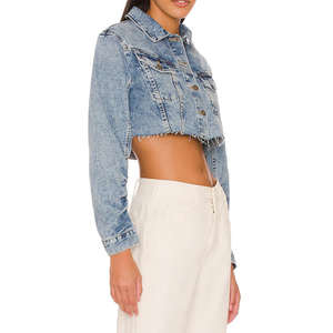 Personalizado al por mayor nueva chaqueta de mezclilla de gran tamaño lavado azul corto Mujer otoño punto casual abrigo bordado Varsity chaqueta - Product Image 2