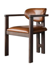 Fauteuil de salle à manger de luxe en noyer massif rembourré, dossier incurvé moderne, mobilier de restaurant - Product Image 3