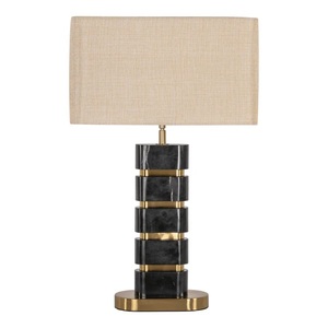 Designer Marble <b>Side</b> <b>Table</b> Lamp Featuring Luxe <b>Gold</b> Trim Clean Linear Form And Modern Decorative Beauty - Product Image 2