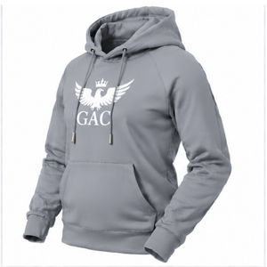 Light Grey Winter Fleece Pullover Hoodie <b>Sweatshirt</b> <b>White</b> Eagle Logo Kangaroo Pocket Drawstring Hood Long Sleeve Casual - Product Image 5