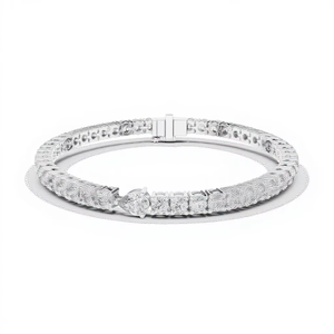 สร้อยข้อมือเพชรทรงกลมและทรงหยดน้ำแบบเทนนิส ผลิตในห้องปฏิบัติการ ดีไซน์เฉพาะตัว ตัวเรือนทองคำขาว 18 กะรัต เหมาะสำหรับสวมใส่ในชีวิตประจำวัน งานแต่งงาน และงานหมั้น สำหรับผู้หญิง - Product Image 1