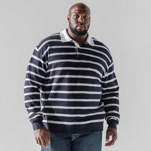 Pull polo rayé en maille pour homme grande taille, mélange coton biologique et chanvre, coupe ample - Product Image 4