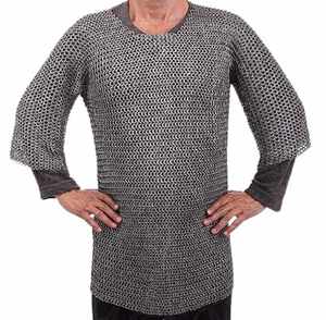 Camisa de malla de acero dulce medieval de media manga, armadura de caballero hecha a mano con anillos planos remachados de 0,9 mm para disfraz de recreación histórica - Product Image 1