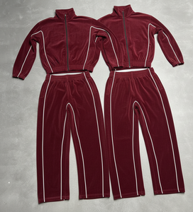 Streetwear Luxury Men Outdoor Heavyweight Oversized Velvet Hoodie and Sweatpants Jogger Set Binding Strip Logo Velour Tracksuits - Product Image 3