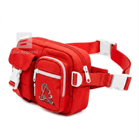 Bolso de cintura personalizado de la hermandad Delta Sigma Theta, rojo y blanco, estilo casual, con logo bordado y bolsillo con cremallera para ropa griega femenina.