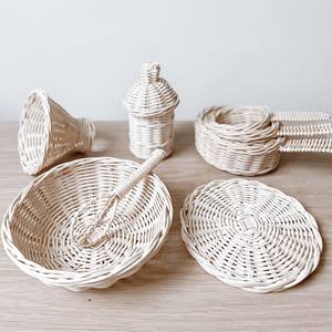 Jouets de cuisine en rotin pour filles, ensemble de jeu d'imitation pour cuisine, jouets naturels adorables pour jouer à faire semblant de cuisiner, jouet de rôle pour enfant. - Product Image 1