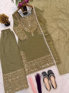RADHE EXPORTS Salwar Kameez moderne pour femmes, en soie Chinnon traditionnelle de luxe, lourd, avec des sequins de 5 mm brodés, séchage rapide, toutes saisons - Product Image 2