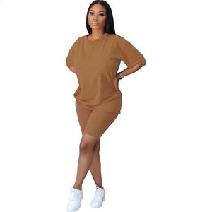 Conjuntos de Dos Piezas Casuales para Mujer 2023, Top Corto con Estampado Sólido, Manga Corta, Logotipo Personalizable, Talla XL, Ropa de Verano en Oferta - Product Image 4