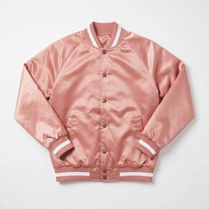 <b>Pink</b> Bomber <b>Jacket</b> Unisex Casual Solid Color Custom Embroidery Patch Spring Letterman Slim Fit Stand Collar - Product Image 1