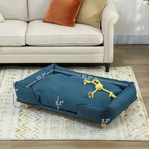 Divano per cani di grandi dimensioni blu scuro con comodo cuscino e gambe in legno di pino per uso interno mobili per animali domestici durevoli - Product Image 3