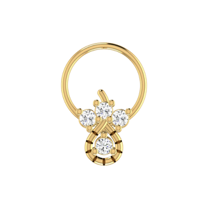14K Gold Children's Ethnic Piercing Jewelry Teardrop and Floral-Inspired Nose Pin with 0.08ct Natural Diamond - Product Image 1