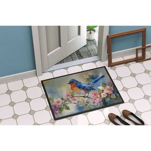 Paillasson à poils bas lavable antidérapant Bluebird 24H X 36W tapis de porte avant intérieur/extérieur pour entrée couleur bleue - Product Image 4
