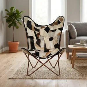 Modern Patchwork Butterfly <b>Chair</b> Metal Legs Handmade Midcentury Living Room Furniture - Product Image 1