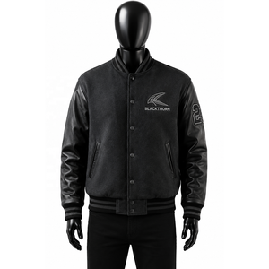 Chaqueta Varsity para Hombre, Cuerpo de Lana, Mangas de Cuero, Logotipo Bordado, Estilo Invernal - Product Image 2