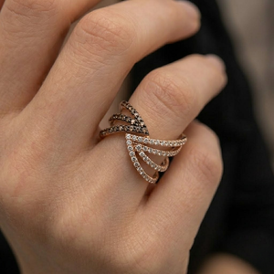 Wholesale Jewellery Stylish Design High Quality 18k Solid Rose Gold Brown Diamond Unique Wedding Ring for Girl Pave Setting - Product Image 2