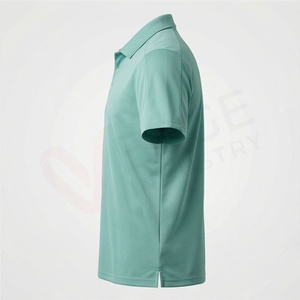 Polo à manches courtes pour homme, vert menthe, tricoté, uni, décontracté, coupe classique, boutons - Product Image 3