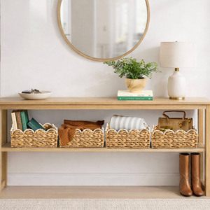 Sustainable Water Hyacinth Pantry Basket Set Woven Organizer Basket Kitchen Storage <b>Bin</b> Perfect For Cabinet Shelf Organization - Product Image 4
