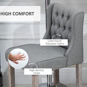 26.25\" Counter Height Tufted Wingback Bar <b>Stools</b> Gray Set 2 Armless Upholstered <b>Dining</b> Chair with Rubber Wood Legs - Product Image 6