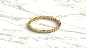แหวนเพชรทรงกลมแบบ Eternity Band ขอบมิลเกรนทอง 18K สไตล์วินเทจสำหรับผู้หญิง แหวนแต่งงานแบบซ้อนได้ เครื่องประดับชั้นดี - Product Image 3